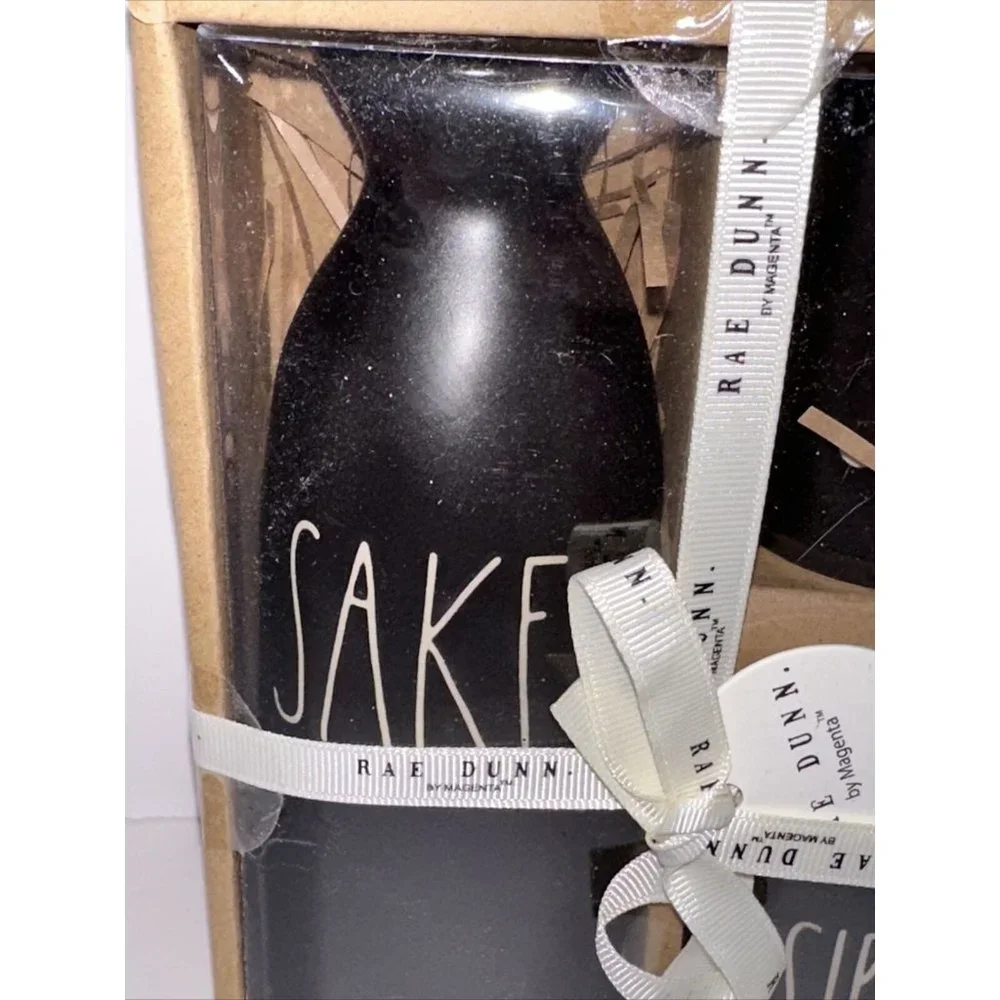 Rae Dunn SAKE Set AND‎ SIP Black Magenta Artisan Collection LL Sushi Brand New